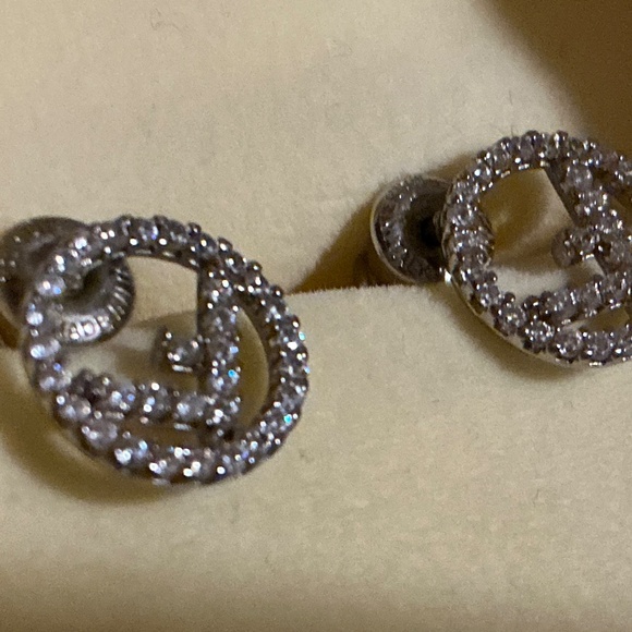 Preloved FENDI Pierced Petite Silver Earrings w/Crystals - Picture 3 of 12